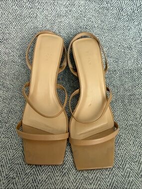 BY FAR Tan Strappy Square-Toe Sandals